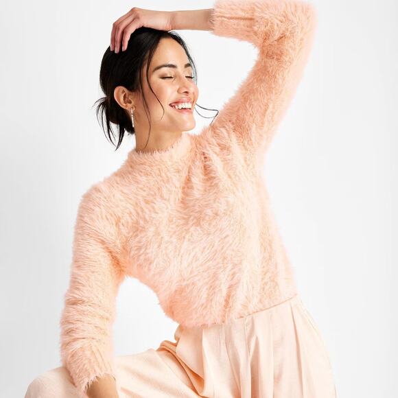 Target Sweaters - Women’s crewneck eyelash (fuzzy) sweater, peach orange size xs NEW soft